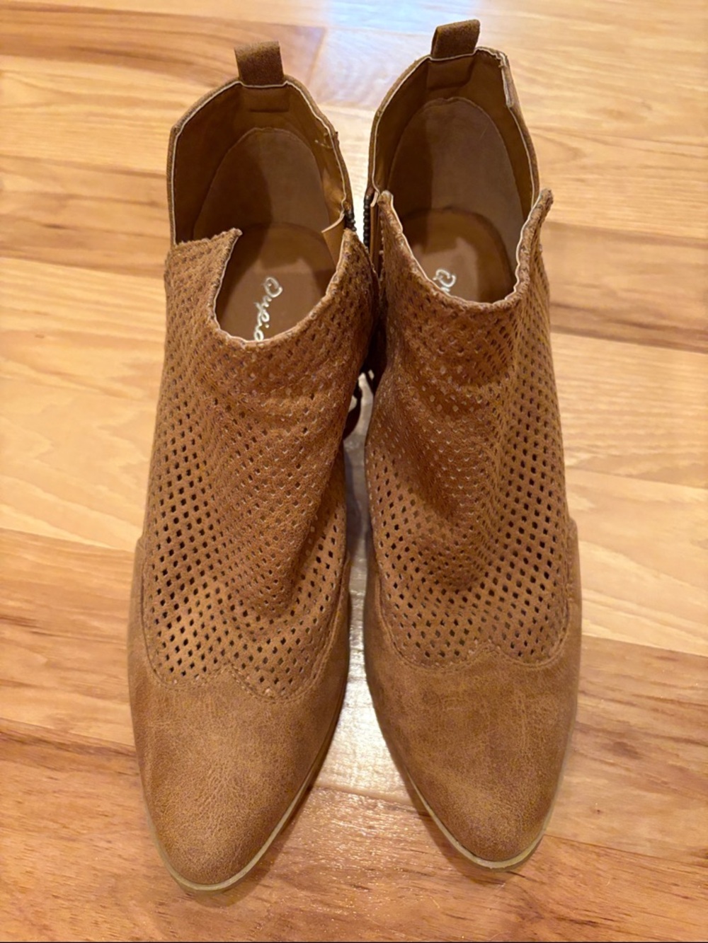 Qupid Tan Perforated Ankle Booties
